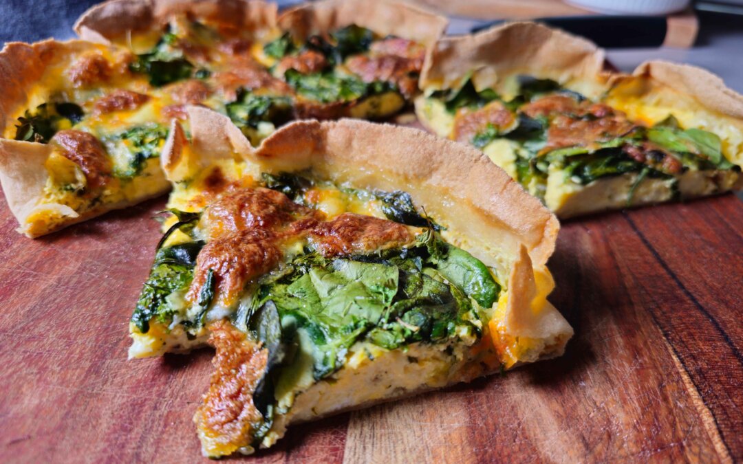 Spenótos, sajtos pite tortillalapból készítve